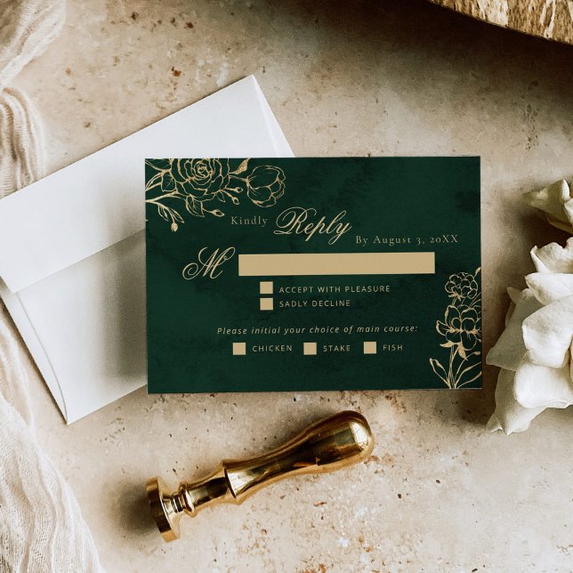 Emerald Gold Botanical wedding meal choice RSVP (Creator Uploaded)