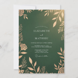 Emerald Gold Branch Eucalyptus Wedding Invitation