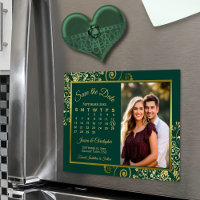 Emerald & Gold Calendar Photo Save the Date Magnet