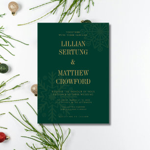 Emerald & Gold Clean Snowflake Winter Wedding Invitation