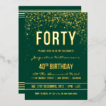 Emerald | Gold Confetti 40th Birthday Party<br><div class="desc">Emerald | Gold Confetti 40th Birthday Party Foil Invitations. This formal, elegant, trendy, modern fortieth birthday party invitation is suitable for men or women. It comprises golden clean lines, stylish upper case gothic script and sophisticated gold foil text on an emerald green background with showers of sparkling, shimmering gold confetti...</div>