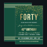 Emerald | Gold Confetti 40th Birthday Party Invitation<br><div class="desc">Emerald | Gold Confetti 40th Birthday Party Invitations. This formal, elegant, trendy, modern fortieth birthday party invitation is suitable for men or women. It comprises golden clean lines, stylish upper case gothic script and sophisticated faux gold foil text on an emerald green background with showers of sparkling, shimmering gold confetti...</div>