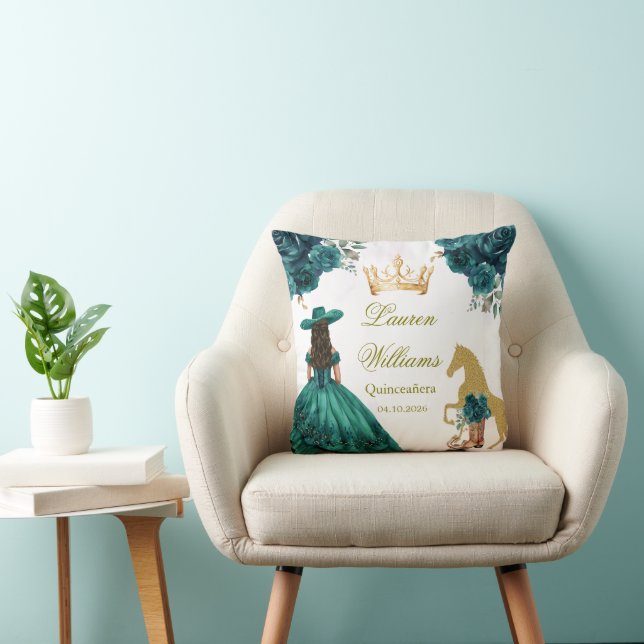 Emerald Gold Cowgirl Quinceanera Party  Cushion (Chair)