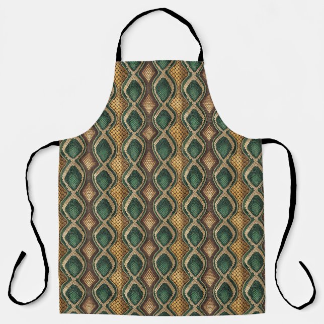 Emerald & Gold Diamond Snake Skin Pattern Design Apron (Front)