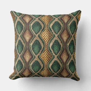 Emerald & Gold Diamond Snake Skin Pattern Design Cushion