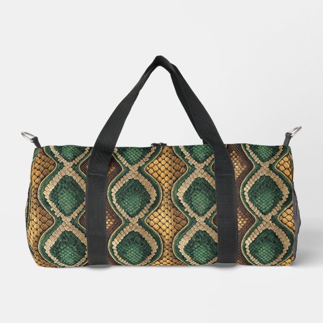 Emerald & Gold Diamond Snake Skin Pattern Design Duffle Bag (Front)