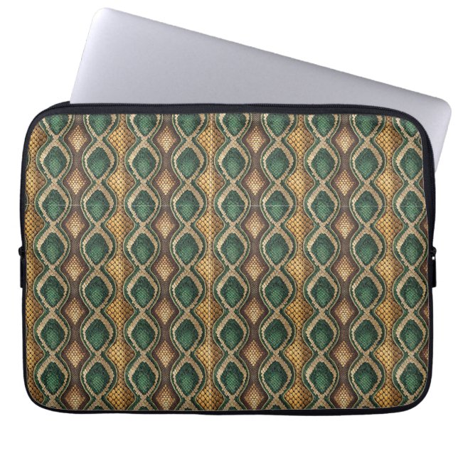 Emerald & Gold Diamond Snake Skin Pattern Design Laptop Sleeve (Front)