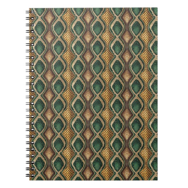 Emerald & Gold Diamond Snake Skin Pattern Design Notebook (Front)