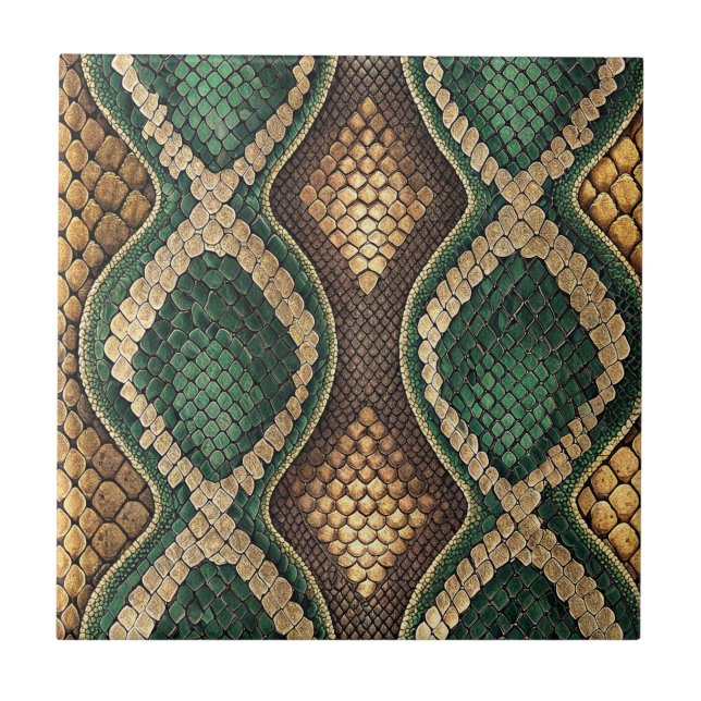 Emerald & Gold Diamond Snake Skin Pattern Design Tile (Front)