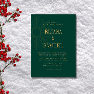 Emerald & Gold Elegant Snowflake Christmas Wedding Invitation