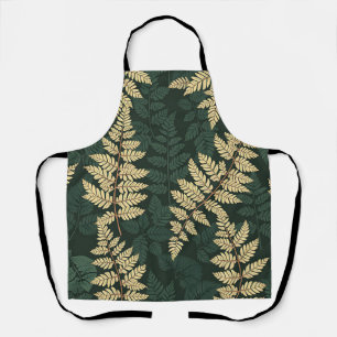 Emerald Gold Fern Forest Pattern Apron