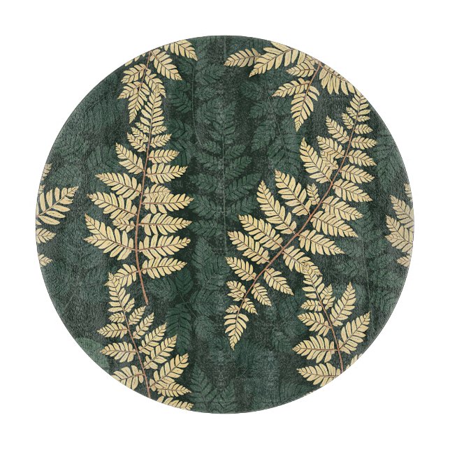 Emerald Gold Fern Forest Pattern Cutting Board (Front)