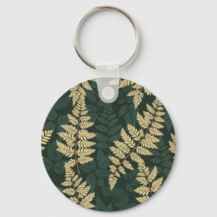 Emerald Gold Fern Forest Pattern Key Ring