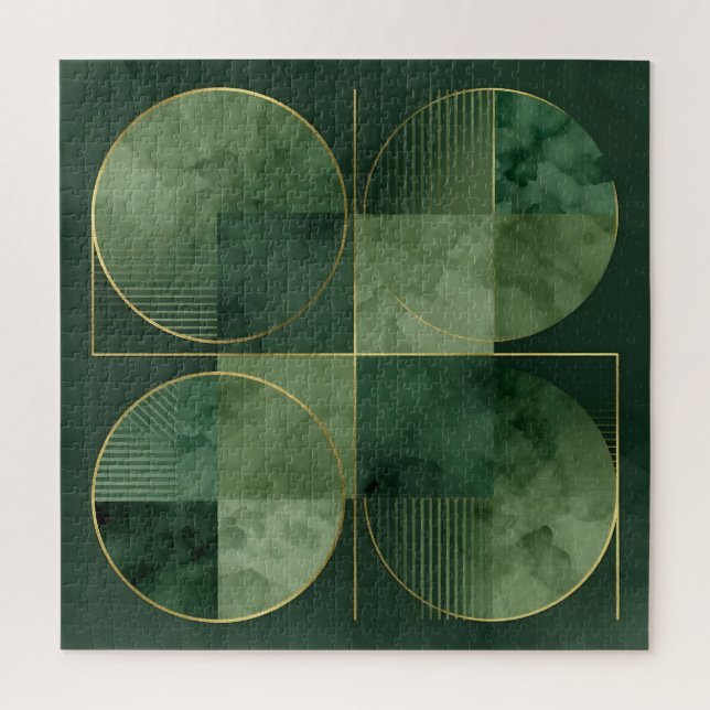 Emerald Gold Geometric Harmony Jigsaw Puzzle (Vertical)