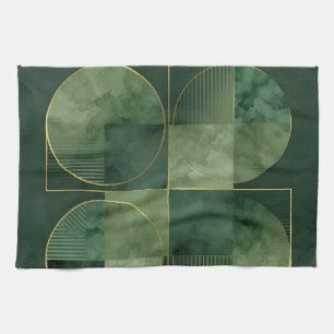 Emerald Gold Geometric Harmony Tea Towel
