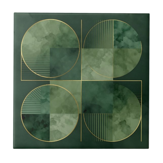 Emerald Gold Geometric Harmony Tile (Front)
