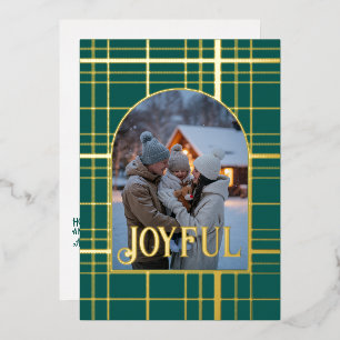 Emerald & Gold Gingham Christmas Holiday Photo