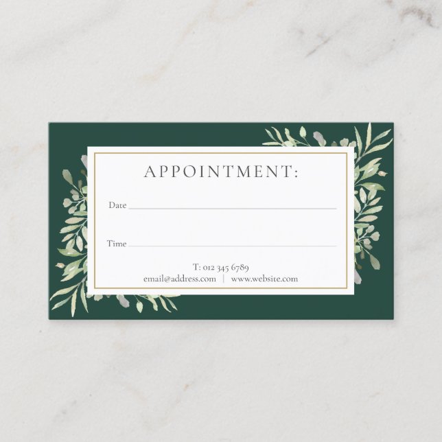 Emerald Gold Greenery Appointment Card (Front)