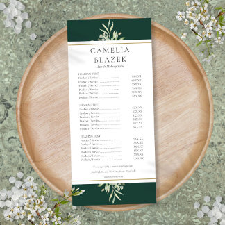 Emerald Gold Greenery Salon Service Menu