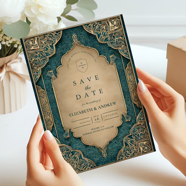 Emerald Gold Islamic Wedding Save The Date (Creator Uploaded)
