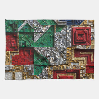 Emerald Gold Ivory Red Blue Giant Square Mosaic Tea Towel