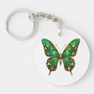 Emerald Gold Leaf Vine Butterfly Keychain