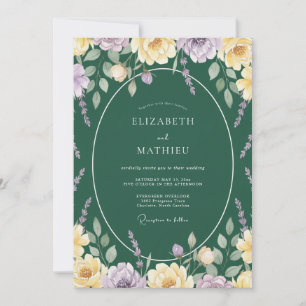 Emerald Gold Lilac Leafy Wedding Invitation