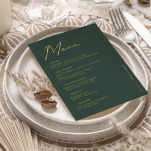 Emerald Gold Modern Typography Wedding Table Menu