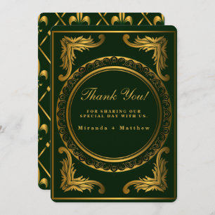 Emerald Gold Ornament Wedding Thank You Cards