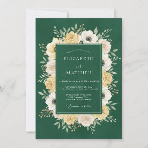 Emerald Gold Ranunculus Eucalyptus Wedding Invitation