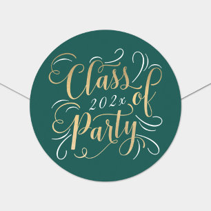 Emerald Gold Script Class of 2026 Graduation Party Classic Round Sticker