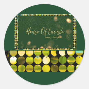 Emerald Gold Sequin Classic Round Sticker Luxury