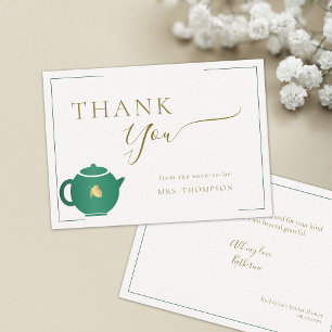 Emerald Gold Tea Elegant Bridal Shower Thank You Card