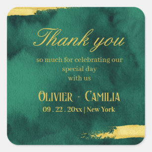 Emerald Gold Thank you Sticker for Wedding 