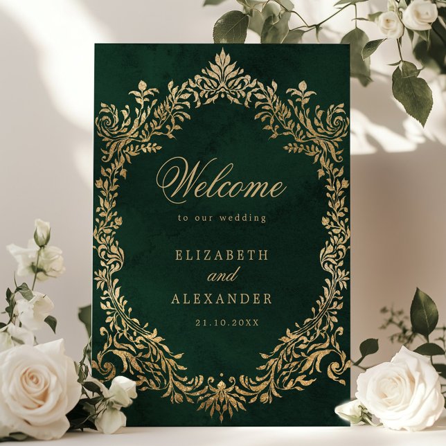 Emerald Gold Victorian Ornate Wedding Welcome Poster (Creator Uploaded)