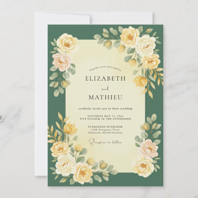 Emerald Gold Vine Wedding Invitation (Front)