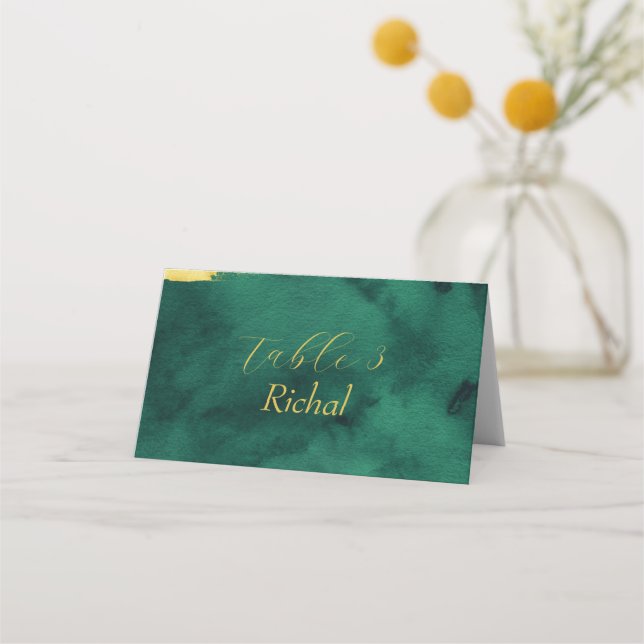 Emerald Gold Wedding Place Card  (Front)