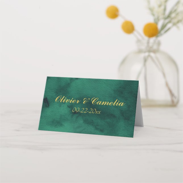Emerald Gold Wedding Place Card  (Back)