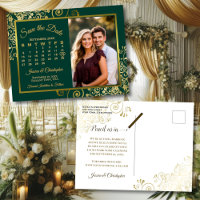 Emerald & Gold Wedding Save Date Calendar Photo