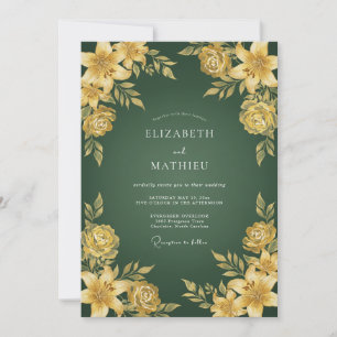 Emerald Golden Bloom Wedding Invitation