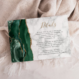 Emerald Greem Gold Agate Marble Wedding Details Enclosure Card