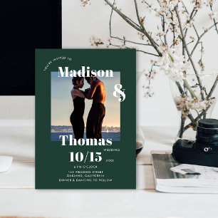 Emerald Green 1 Photo Bold Minimalist Wedding Invitation