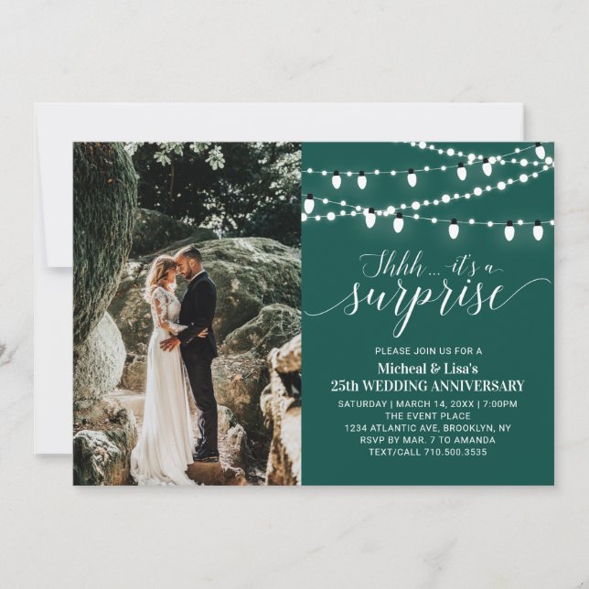 Emerald Green 20th Photo Wedding Anniversary Invitation (Front)