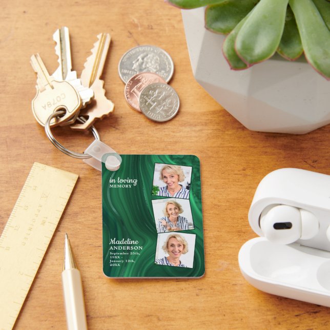Emerald Green 3 Photo Funeral Gift Memorial Prayer Key Ring (Desk)