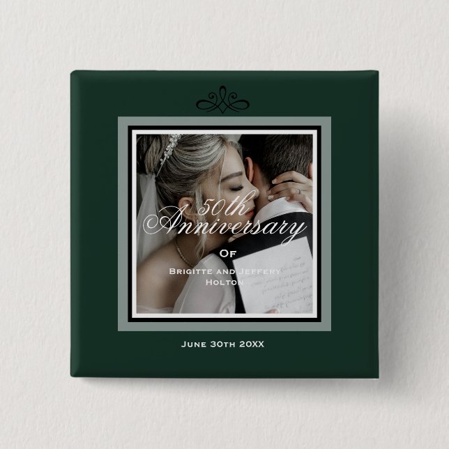 Emerald green 50th wedding anniversary button (Front)