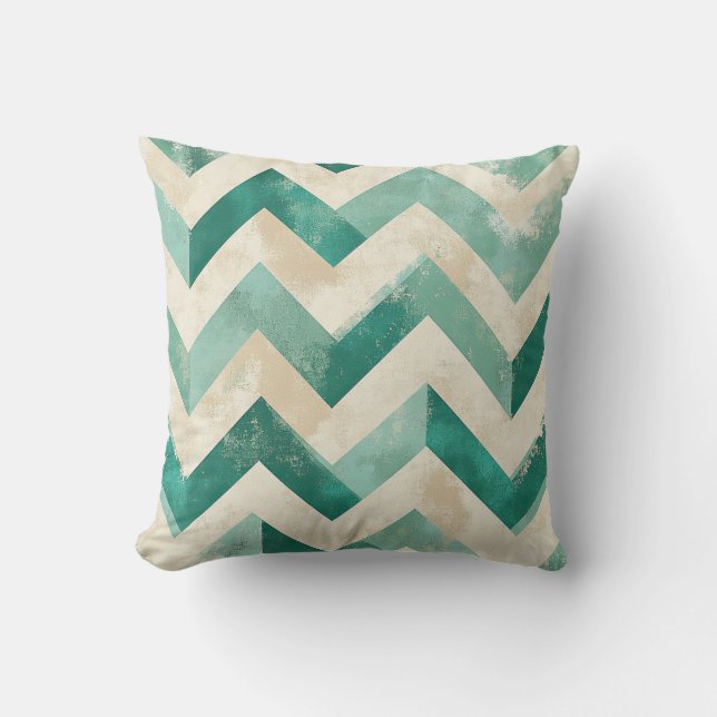 Emerald Green Abstract Chevron Watercolor Cushion (Front)