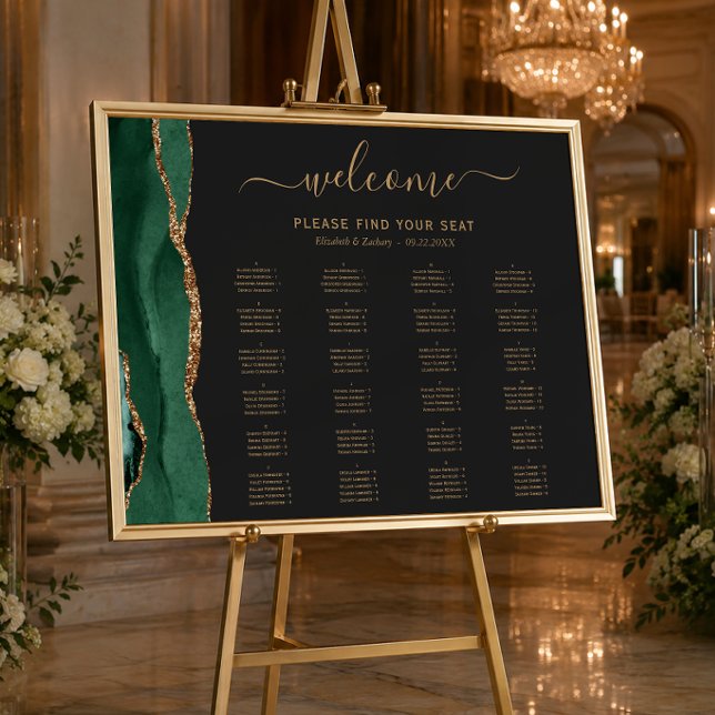 Emerald Green Agate Alphabetical Wedding Seating Poster (Creator Uploaded)