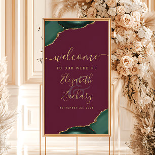 Emerald Green Agate Burgundy 32x48 Wedding Welcome Poster