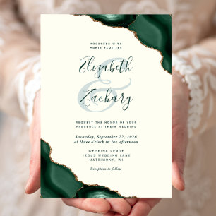 Emerald Green Agate Corners Ivory Wedding Invitation
