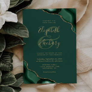 Emerald Green Agate Corners Wedding Invitation